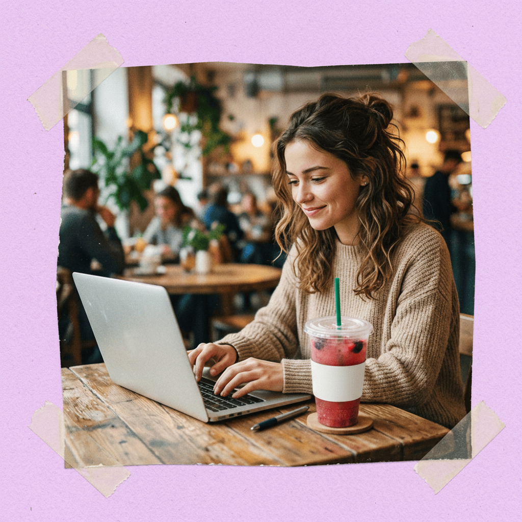young woman using her laptop at a coffeeshop