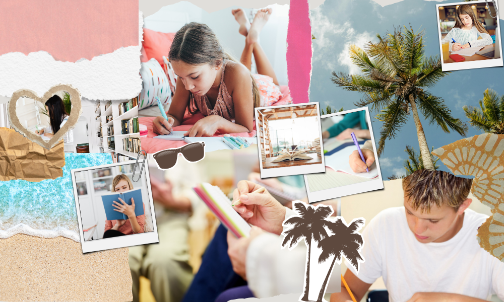 collage image of summer scenes and writing